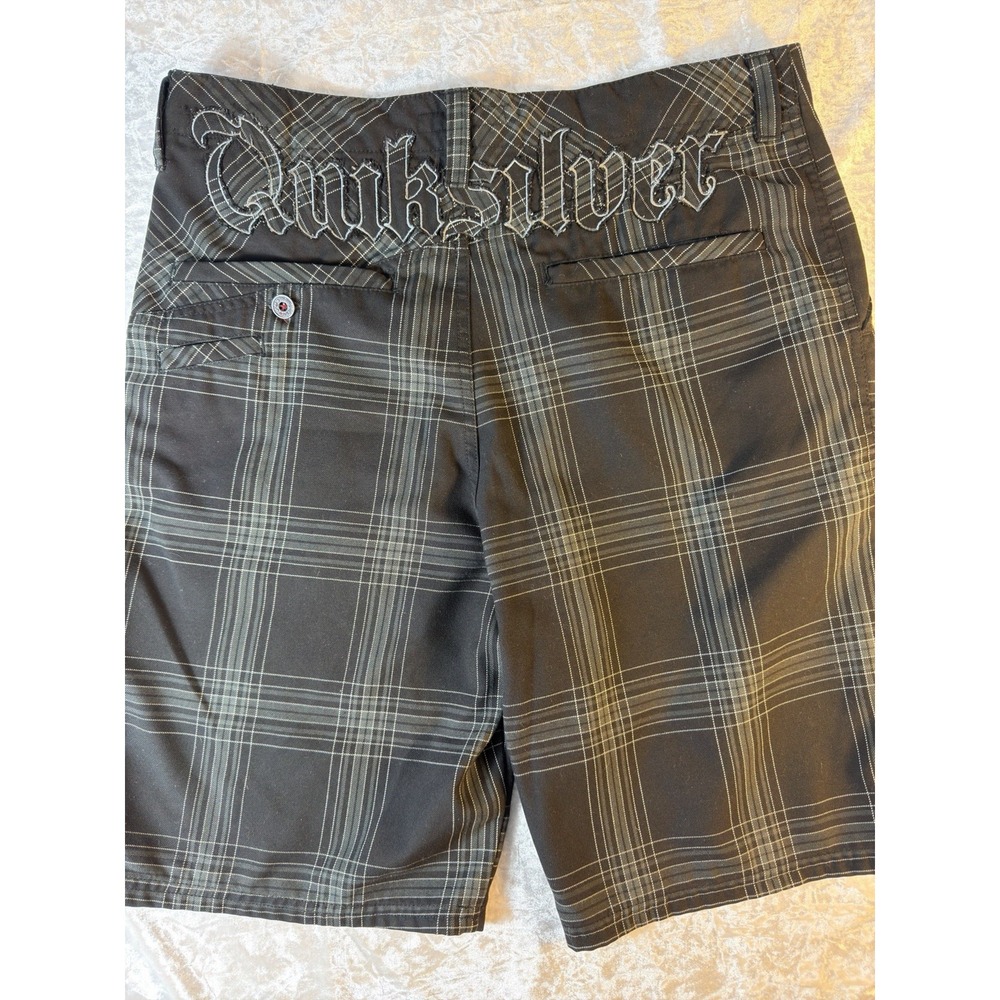 Quiksilver Plaid Shorts Mens 34 Black Gray Y2K Skate Surf Casual Logo Back